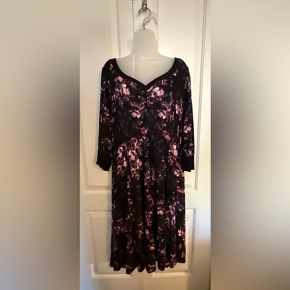 Torrid Black and Purple Floral Long Sleeve Dress
